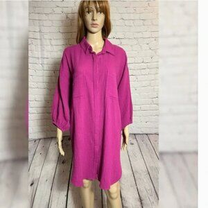 NWT New Young Fabulous & Broke Pink Cotton Textured Shirtdress Size 1X